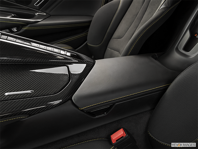 2023 Chevrolet Corvette | Front center console with closed lid, from driver’s side looking down