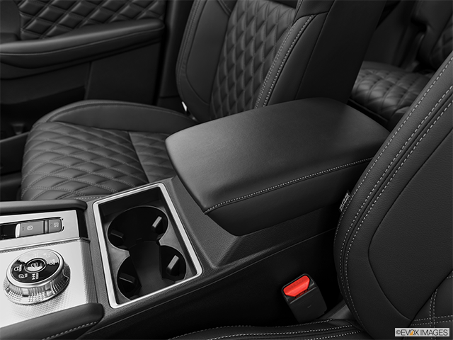 2023 Mitsubishi Outlander PHEV | Front center console with closed lid, from driver’s side looking down