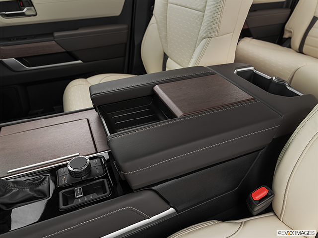 2024 Toyota Tundra | Front center console with closed lid, from driver’s side looking down