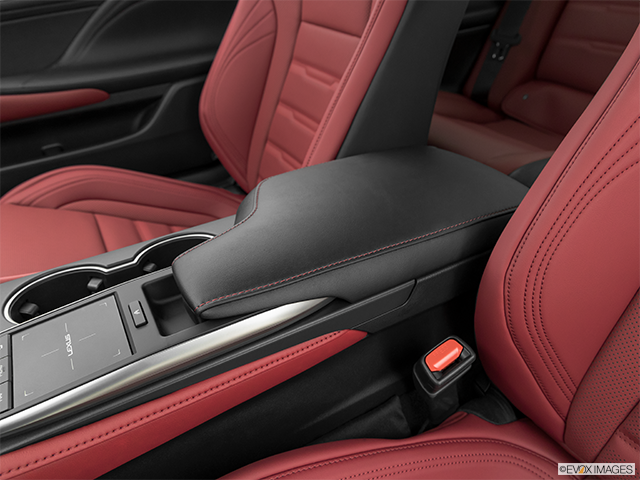 2024 Lexus RC 350 | Front center console with closed lid, from driver’s side looking down