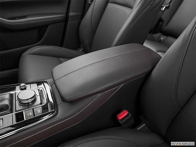 2022 Mazda CX-30 | Front center console with closed lid, from driver’s side looking down