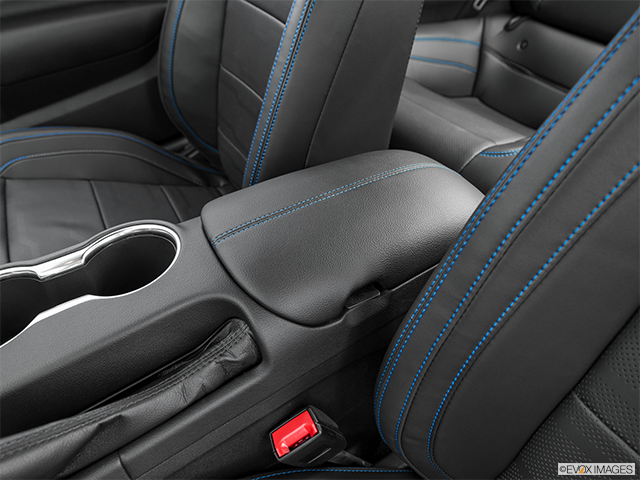 2023 Ford Mustang | Front center console with closed lid, from driver’s side looking down