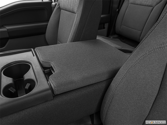 2022 Ford F-150 | Front center console with closed lid, from driver’s side looking down
