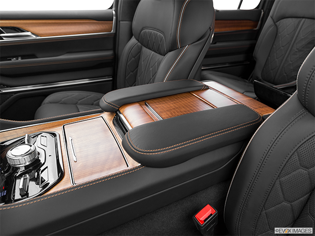 2023 Jeep Grand Wagoneer | Front center console with closed lid, from driver’s side looking down