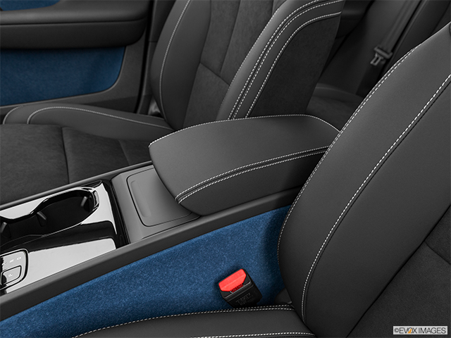 2022 Volvo C40 | Front center console with closed lid, from driver’s side looking down