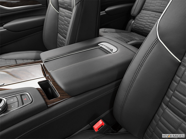 2023 Cadillac Escalade | Front center console with closed lid, from driver’s side looking down