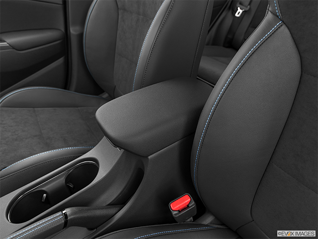 2023 Hyundai Kona N | Front center console with closed lid, from driver’s side looking down