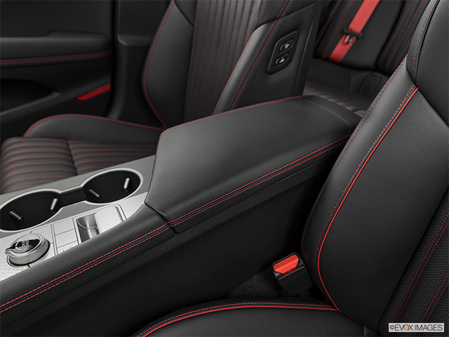 2025 Genesis G70 | Front center console with closed lid, from driver’s side looking down