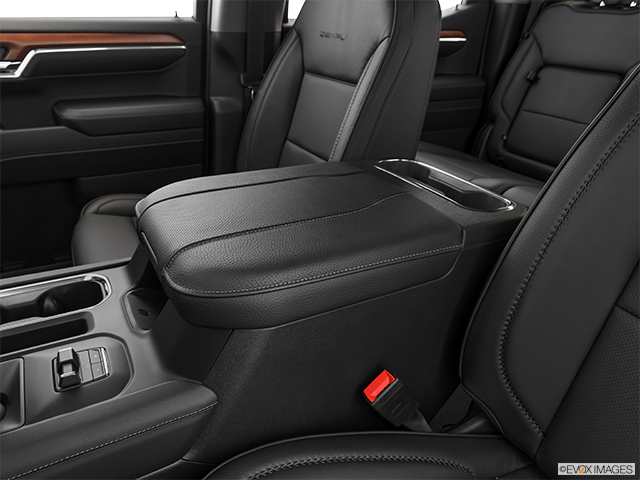 2024 GMC Sierra 1500 | Front center console with closed lid, from driver’s side looking down