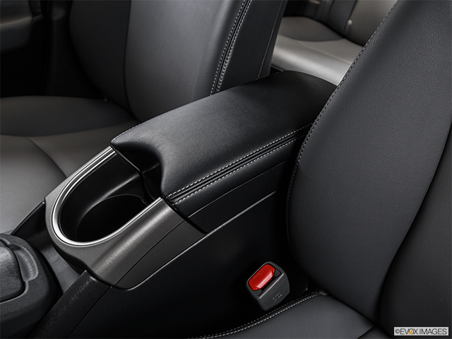 2015 Toyota Prius | Front center console with closed lid, from driver’s side looking down
