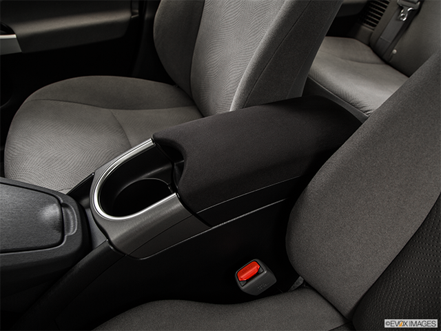 2015 Toyota Prius Plug-In | Front center console with closed lid, from driver’s side looking down