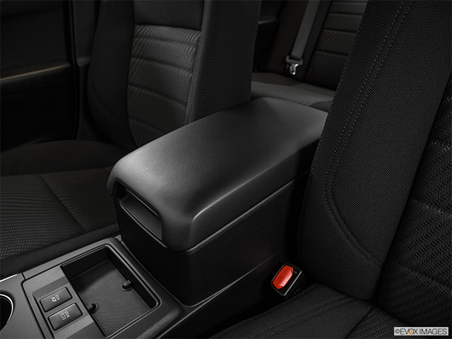 2015 Toyota Camry Hybrid | Front center console with closed lid, from driver’s side looking down