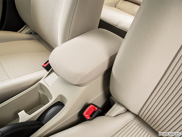 2015 Mitsubishi Lancer Ralliart | Front center console with closed lid, from driver’s side looking down