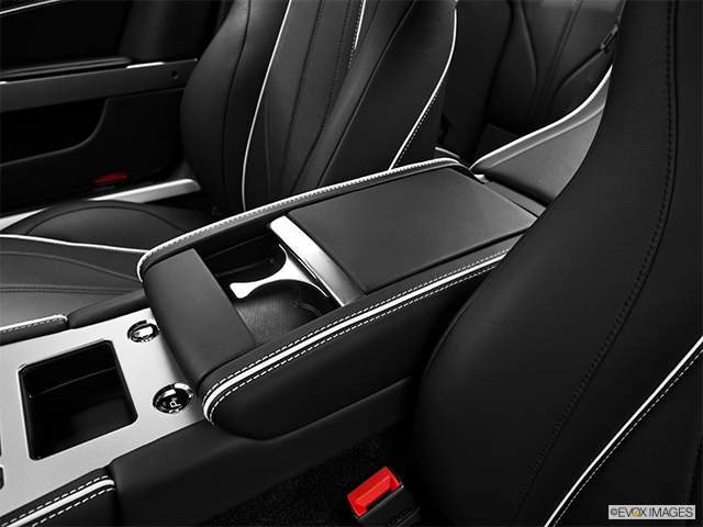 2015 Aston Martin DB9 | Front center console with closed lid, from driver’s side looking down
