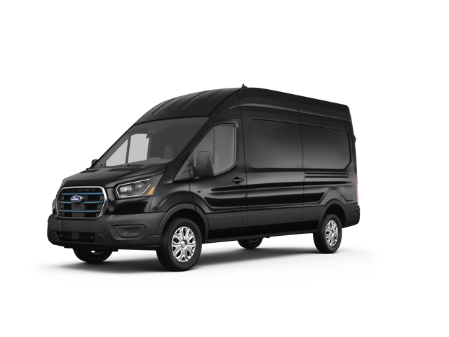 2025 Ford E-Transit 350 High Roof, front three-quarter view, paint 1 of 8