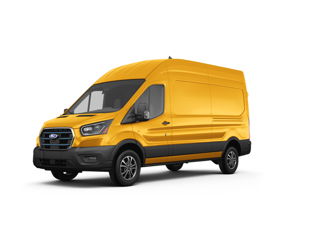 2025 Ford E-Transit 350 Medium Roof, front three-quarter view, paint 1 of 8