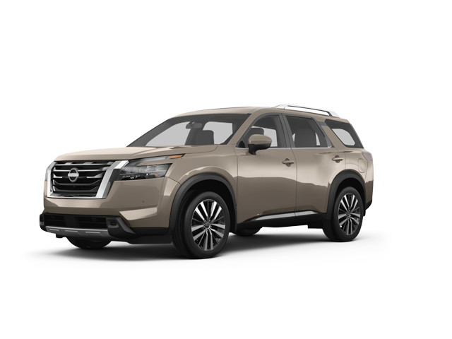 2025 Nissan Pathfinder Platinum, front three-quarter view, paint 1 of 7