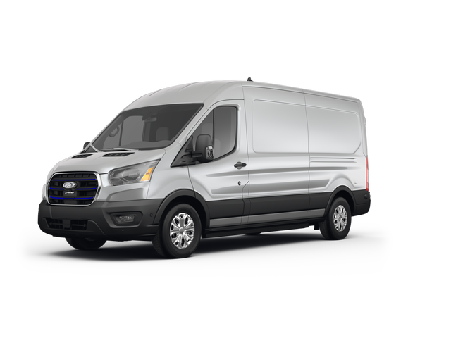 2022 Ford E-Transit 350 Medium Roof, front three-quarter view, paint 1 of 8