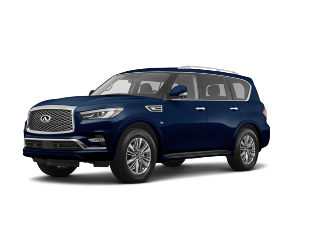 2021 INFINITI QX80 LUXE, front three-quarter view, paint 1 of 8