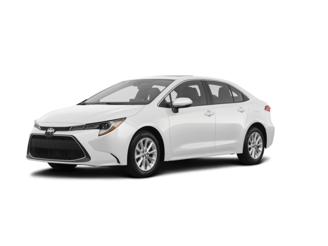 2020 Toyota Corolla LE, front three-quarter view, paint 1 of 8