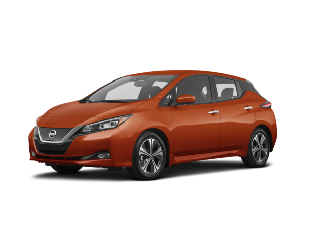 2021 Nissan Leaf SV, front three-quarter view, paint 1 of 8