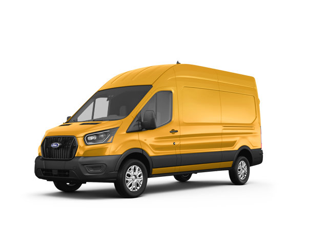 2024 Ford E-Transit 350 High Roof, front three-quarter view, paint 1 of 8