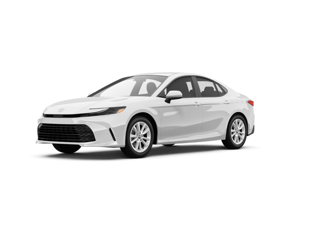 2025 Toyota Camry LE, front three-quarter view, paint 1 of 7