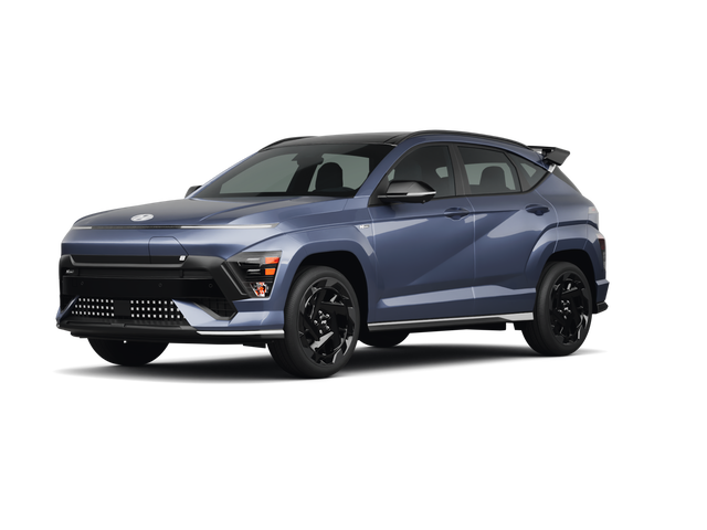 2025 Hyundai Kona Electric N Line, front three-quarter view, paint 1 of 8