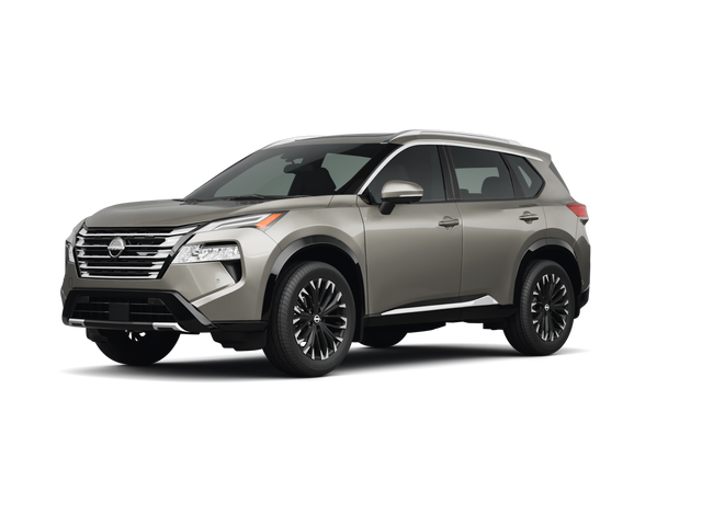 2025 Nissan Rogue Platinum, front three-quarter view, paint 1 of 8
