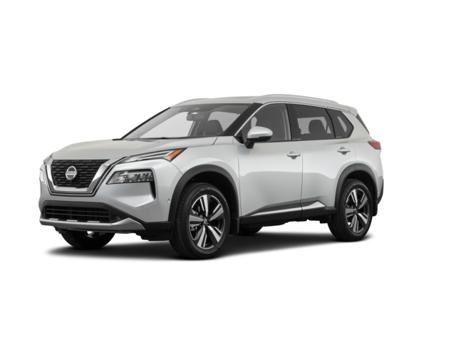 2021 Nissan Rogue Platinum, front three-quarter view, paint 1 of 8