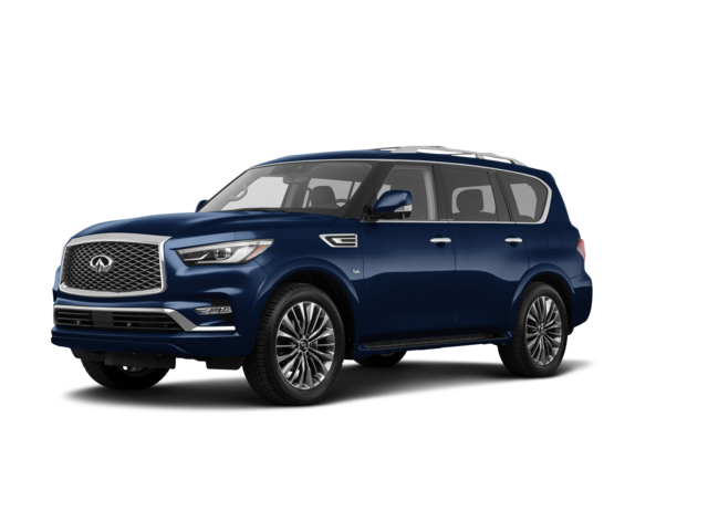 2019 INFINITI QX80 LUXE, front three-quarter view, paint 1 of 8
