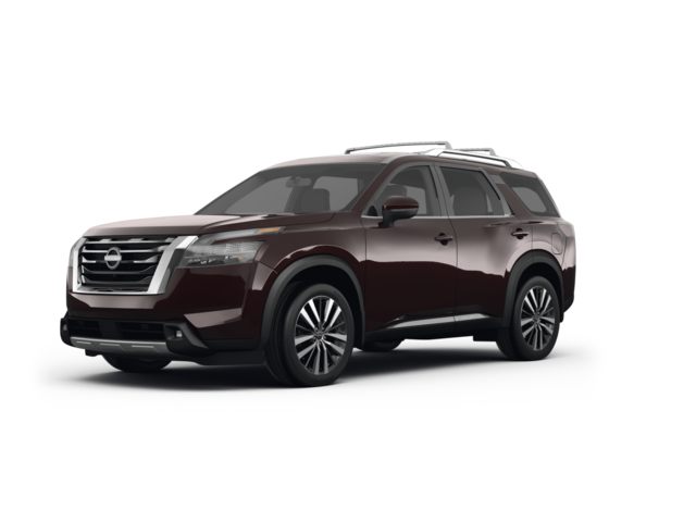 2022 Nissan Pathfinder Platinum, front three-quarter view, paint 1 of 8