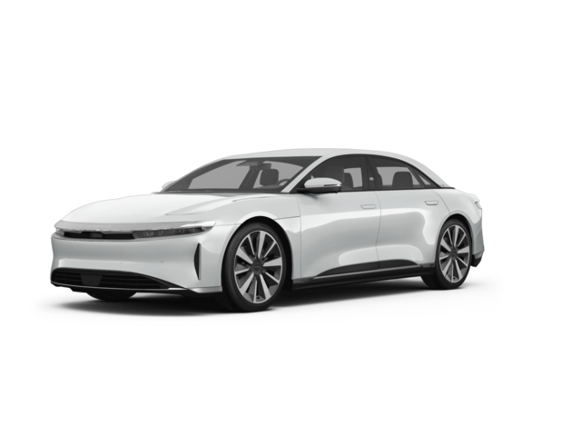 2022 Lucid Air Pure, front three-quarter view, paint 1 of 5
