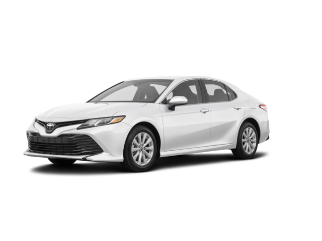 2019 Toyota Camry LE, front three-quarter view, paint 1 of 8