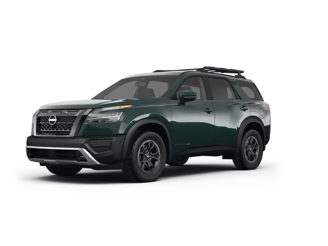2025 Nissan Pathfinder Rock Creek, front three-quarter view, paint 1 of 8